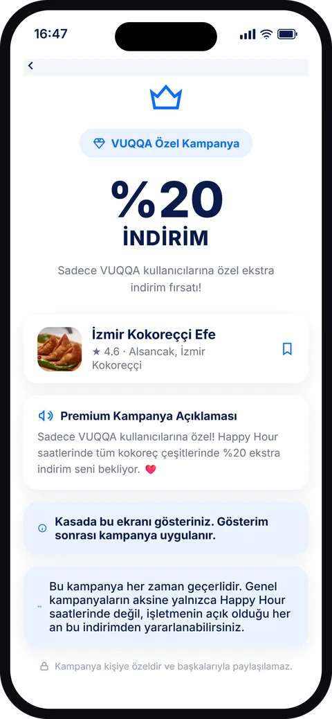 VUQQA Özel Kampanya ekranı — üyelere özel ekstra indirim